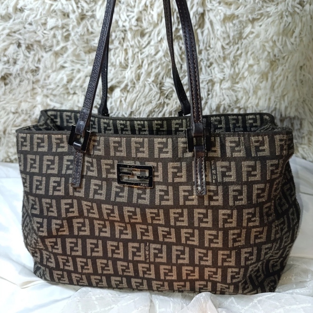Fendi Brown Zucchino Dark Brown Canvas Tote Bag